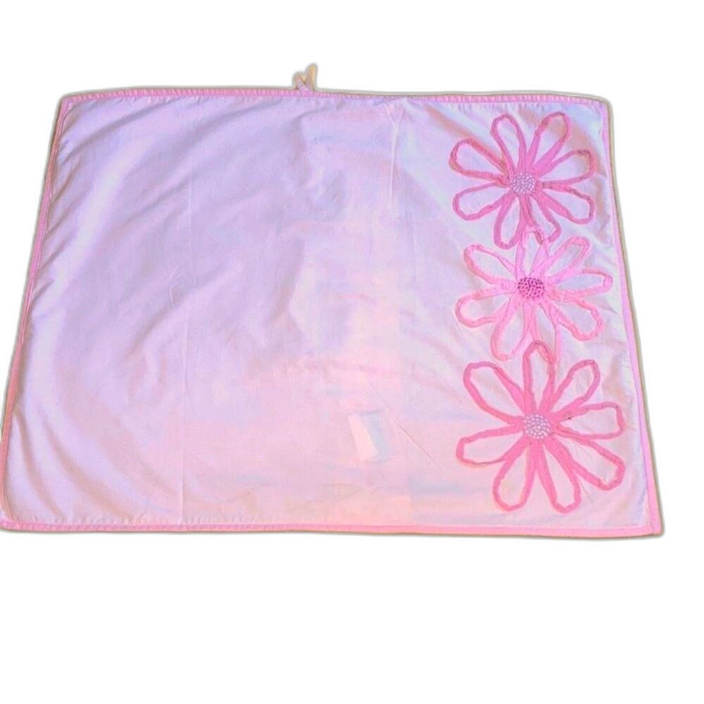 LAND OF NOD Pocket of Posies Pink Embroidered Cotton Pillow Sham Standard